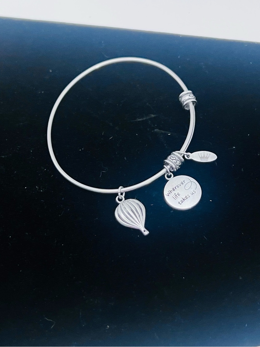 Silver Hot Air Balloon Charm Bangle Bracelet - Wherever Life Takes Us